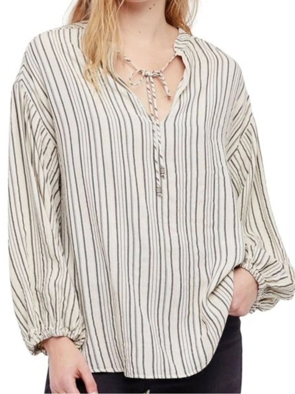 Free People Bishop Sleeves Striped Tunic Blouse Women's Size XS
